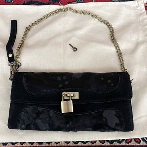 Black leather wallet on chain, come with working lick and key. Cowhide leather